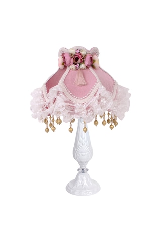 Pudra Pembe Kadife Kaplı Pudra Çiçek Dekorlu Yatak odası Abajur Diğer