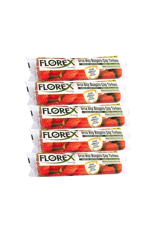 Florex 60 Litre Büzgülü Çilek Kokulu Çöp Torbası Poşeti / 65 X 70 Cm. - 10x5 Rulo / Paket