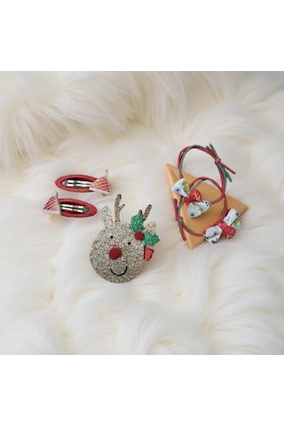 Noel Geyik 4'lü Toka Seti Christmas Hair Clip Set-210 Kırmızı