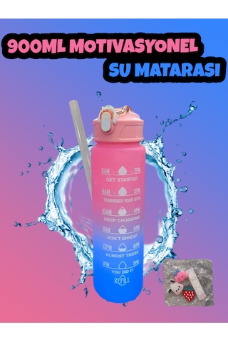 Motivasyonel Su Matarası Pembe Suluk 900ml Spor Salonu Su Şişe... Pembe
