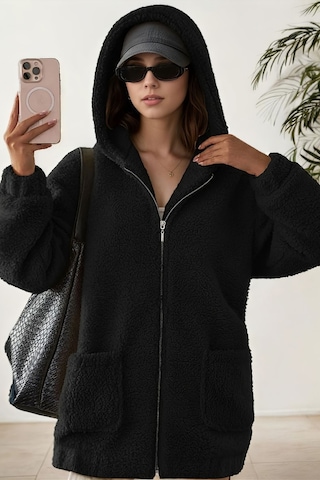 Aclassics Peluş Kuzu Kıvırcık Torba Cepli Kolej Mont Siyah Ks2526 Çok Renkli