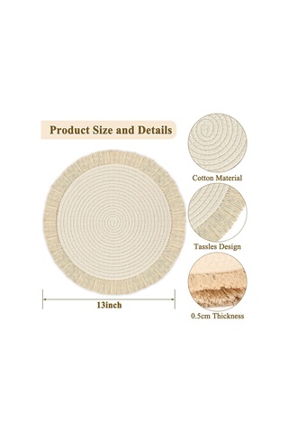 Xindoker 4 Adet Yuvarlak Pamuklu Yıkanabilir Masa Örtüsü - 33 Cm Isıya Dayanıklı, Kaymaz Rustik Dekor Bej