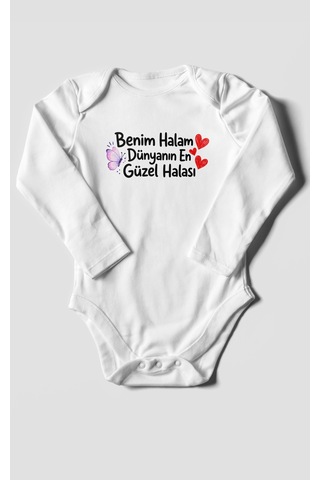 Morivokids Benim Halam Dünyanın En Güzel Halası Uzun Kollu Çıtçıtlı Bebek Body Beyaz