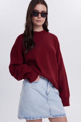 Tudors Kadın Oversize Geniş Kesim Bisiklet Yaka Bordo Kazak-41709