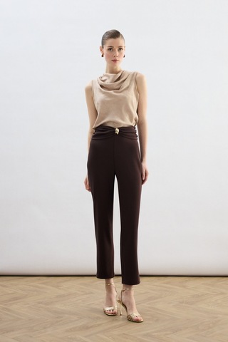 Sateen Bel Aksesuarlı Pantolon - Kahve-136829 Kahve