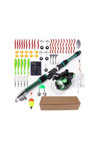 Springsun Fıshkıng 1.8m Uzatılabilir Portatif Olta Seti - 55 Parça Yumuşak Yemli Çapraz Balıkçılık İçin Yeni Başlayanlar İçin Tam Zamanlı Kombinasyon Yeşil