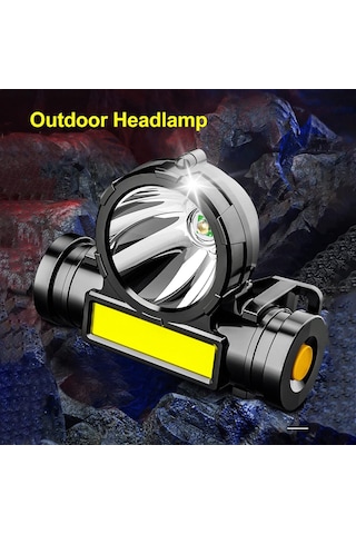 OL-108 Şarjlı Kafa Lambası Su Geçirmez Kafa Feneri 3 W + Cob Led Siyah