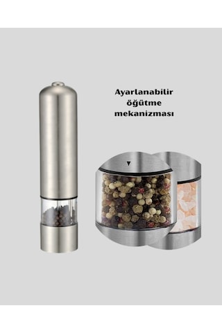 Modern Otomatik Baharat Öğütücü Seti Pilli, Paslanmaz Çelik, Led Aydınlatmalı Sarı