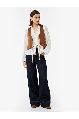 Koton Slim Fit Önden Bağlama Detaylı Fiyonklu Suni Süet Crop Yelek Açık Kahverengi 6wak20301ew Açık Kahve