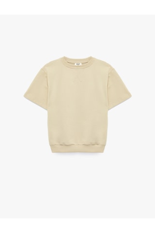 Koton Bisiklet Yaka Pamuklu Kısa Kollu Oversize Sweatshirt Taş 7wkb10285tk