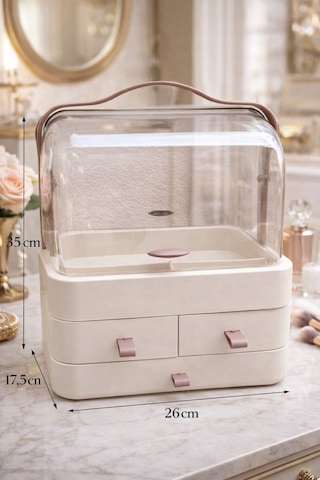 Elora Krem Makyaj Organizeri, 35x26x17,5 Cm, 3 Çekmeceli, Şeffaf 90 İki Kapaklı