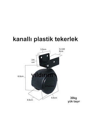 Sehpa Tekerlek Masa Teker Kanallı Büyük Ebat Plastik Siyah Tekerl