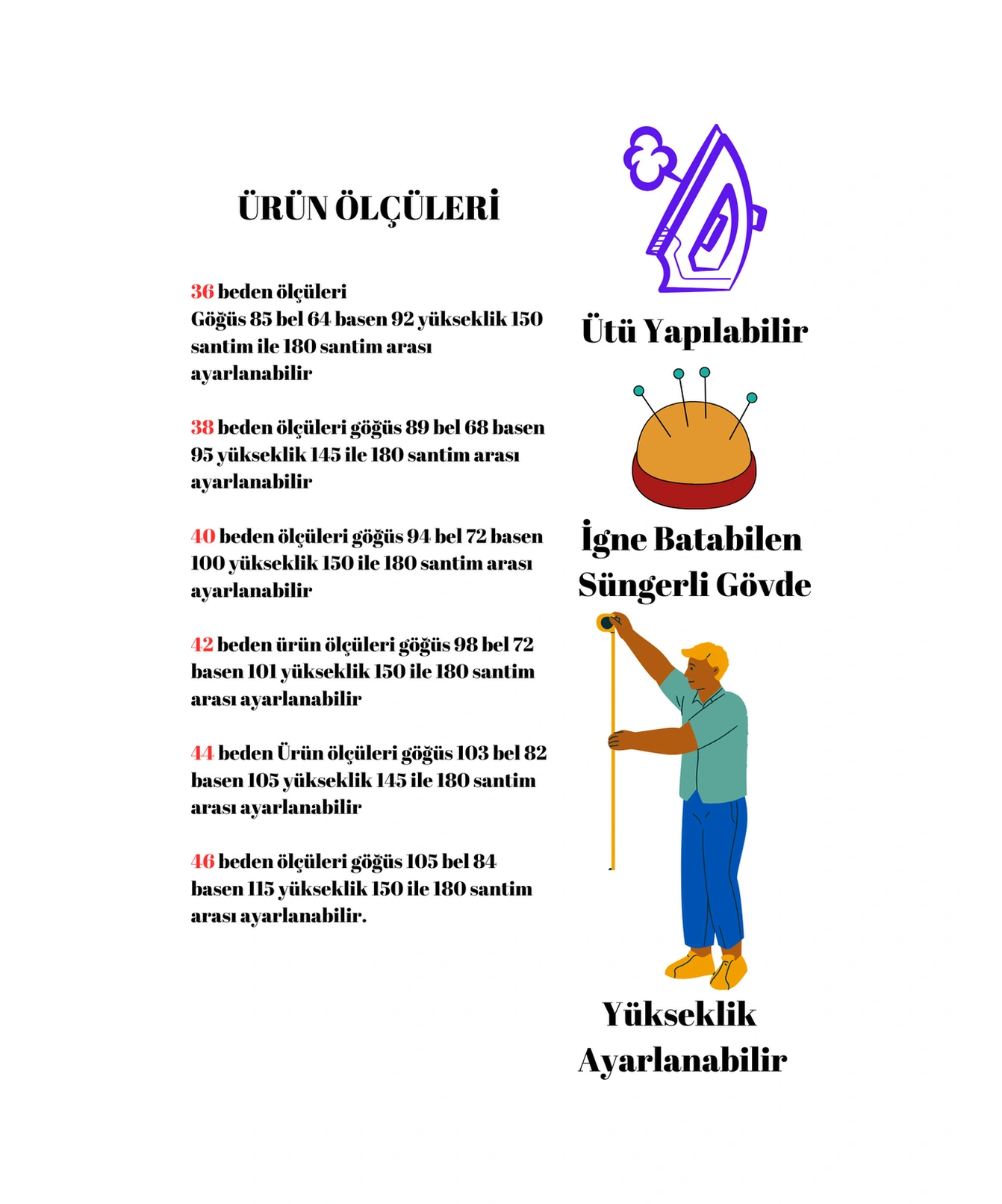 Süngerli Dik Ve Yatay Iğne Batabilen 36 Beden Ile 46 Beden Arası Terzi Mankeni Po-01 0015