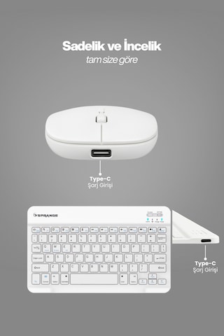 Tablet Ve Telefonlar İçin Bluetooth - Wireless Klavye Ve Mouse Set - Beyaz Diğer