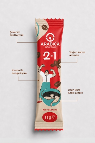Arabica Coffee House 2 Si 1 Arada Nitelikli Stick Kahve 11 Gr X 48 Adet - Şekersiz & Yoğun Gövdeli Granül