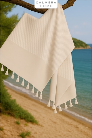 Calmera Çizgili Peştemal Pamuk - Doğal Saçaklı Plaj, Deniz, Havuz, Spa, Sauna, Spor, Seyahat Havlu Bej