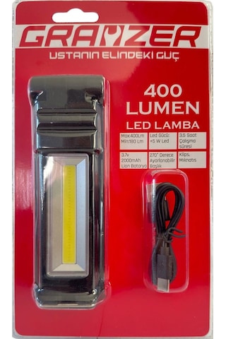 Grayzer Gl-400 Çalışma Lambası 400 Lümen Mıknatıslı Şarjlı Led Fener Siyah - Kırmızı