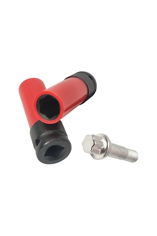 Singree Mercedes Benz S Serisi Tekerlek Koruma Somun Anahtarı - 17mm 6 Nokta Tasarım, 1/2" Kare Sürücü, 87mm Uzunluk, Kırmızı & Siyah