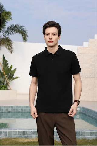New Performance Premium Polo T-shirt 100% Pamuk Merserize Siyah