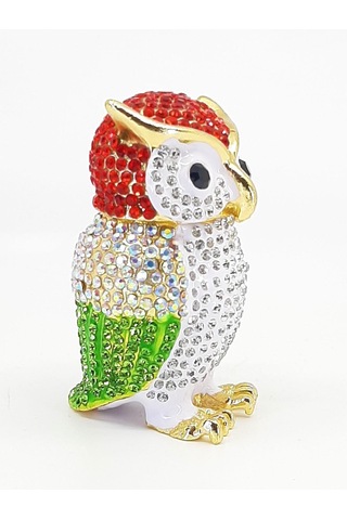 Swarskybyks857 2li Swaroski Taşlı Metal Baykuş Mücevher Kutusu