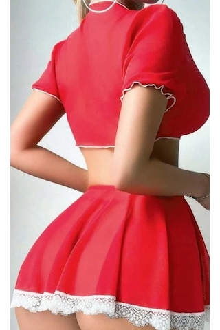 Hotflirt Nl 3677 Kadın Kırmızı Kalp Desenli Bolero Ve Etekli Tül Takım Kırmızı
