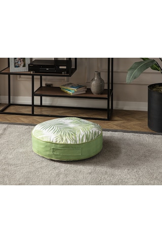 Yeşil Bitki Ve Palmiye Desenli Puf Minderi, 60x60 Cm, Balkon Ve T