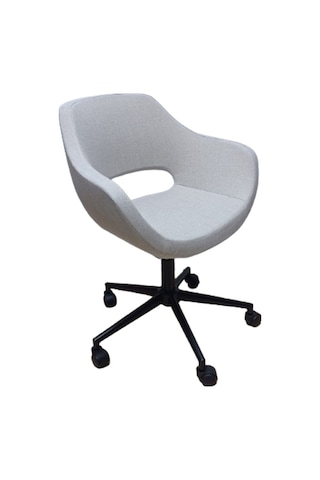 Bilgisayar Çalışma Sandalyesi Döküm Süngerli Krem Keten Kumaş