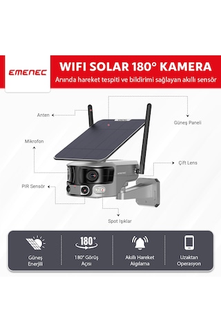 Emenec Wifi Solar Güneş Enerjili 4k 180 2-lens Güvenlik Kamerası