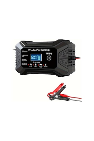 Boatshop1 Teısqı 12v 6a Akıllı Araç Akü Şarj Cihazı Tümüyle Siyah Avrupa Düzenlemeleri Lcd Ekranlı Otomatik Mod Değiştirme 110v 220v