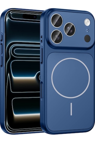 Apple Uyumlu iPhone 17 Pro Kılıf Şarj Özellikli Kamera Lensli 1.8mm İnce Sert Formen Kapak Mavi