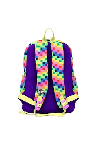 Coral High Kız Çocuk Mor Piksel Kalp Desenli İlkokul Sırt Çantası Dört Bölme 33208