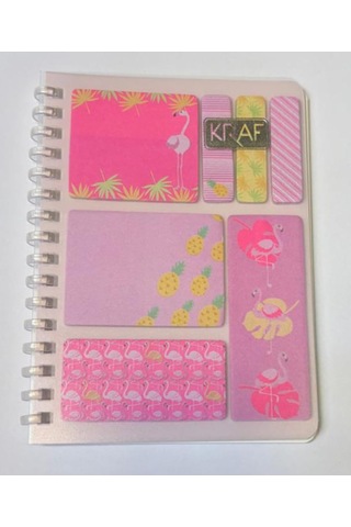 Kraf A6 Spiralli Bloknot + Index Pp + Yapışkanlı Not Kağıdı Set Flamingo Temalı