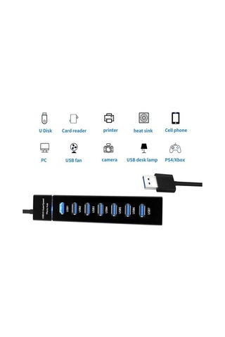 Primex Px-3017 Usb Hub, 7 Port Usb 3.0 Çoklayıcı, Usb Çoklayıcı Siyah, 7 Port Usb Hub