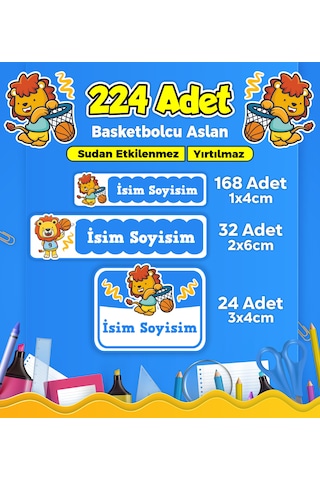 Basketbol Temalı Okul Kreş Kişiye Özel İsim Etiket Seti - Model 247 Çok Renkli