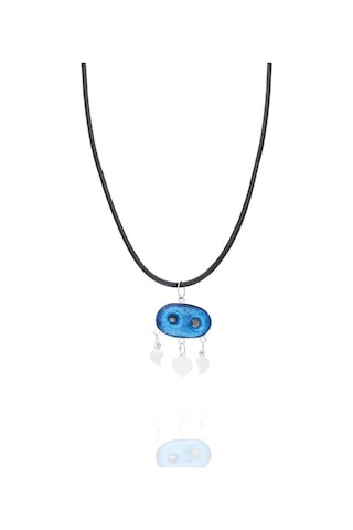 Gümüş Kolye Süryani Nazar Boncuğu Gümüş Kolyesi Uc-Altın Yaldız