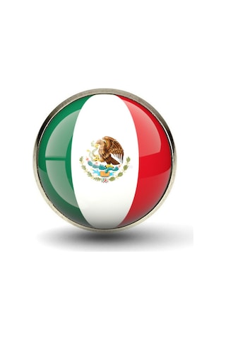 Meksika Mexico Bayrak Rozeti - Paslanmaz Çelik Yuvarlak Yaka Rozeti Çok Renkli