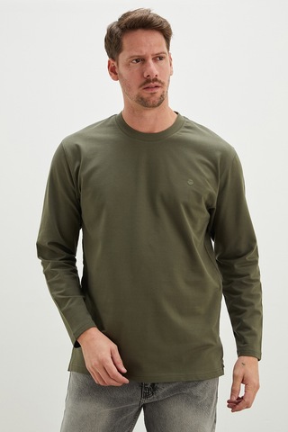 Fullamoda Baskılı Bisiklet Yaka Sweatshirt Koyu Yeşil
