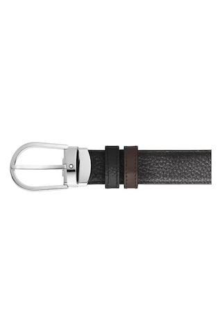 Montblanc Grain Deri At Nalı Tokalı 30 Mm Çift Taraflı Kemer 2221 Siyah