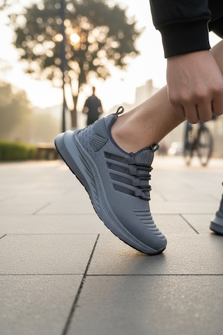 Enoch Ortopedik Ultra Hafif Şeritli Fileli Çoraplı Sneaker Spor Ayakkabı Füme
