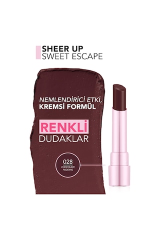 Flormar Sheer Up Sweet Escape Yarı Transparan & Parlak Bitişli Nemlendirici Ruj 028 Chocolate Pudding