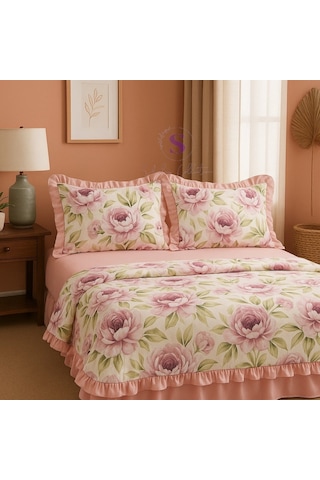 Romantik % 100 Pamuk Fırfır İplik Boyalı Çift Kişilik Nevresim Takımı,modern Çizgili Nevresım Seti Çok Renkli