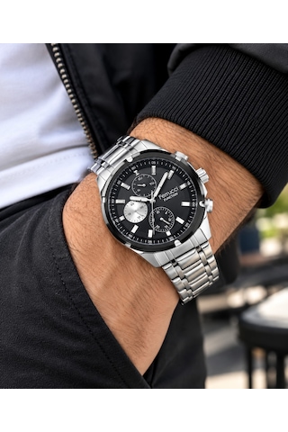 Ferrucci Fc70239 Fonksiyonları Aktif Çelik Kordon Ve Kasa Spor Model Erkek Kol Saati Siyah