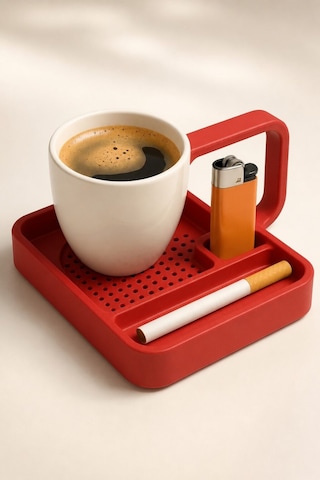 Kahve Sunum Tepsisi Çok Bölmeli Masa Üstü Organizer Kupa Fincan Standı Pla 12.5x11x7 Cm Kırmızı