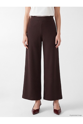 Lcw Comfort Kahverengi Yüksek Bel Geniş Paça Krep Kadın Pantolon