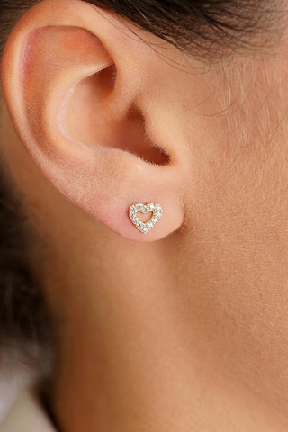 Fiyonk Kuyumculuk 14 Ayar Altın Swarovski Taşlı Kalp Küpe 001