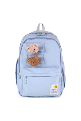 Young 51666 İki Ayıcık Maskotlu Okul Çantası Sırt Çantası, Lise Çantası,spor Çanta, Günlük Çanta Mavi Desenli