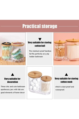 Xiyyadms Transparent Ps İki Bölmeli Koton Saplı Ve Koton Topuzu Saklama Kutusu - Toz Koruyucu Makyaj Temizleme Aletleri Depolama Kutusu Şeffaf