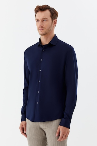 Sabri Özel Erkek Lacivert Dar Kesim Slim Fit %100 Pamuk Düz Dokuma Klasik Yaka Gömlek