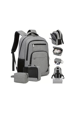 Cordial Gri Erkek Kadın Omuz Çantası Gençler İçin 39 62 Cm Laptop Sırt Çantası İş Üniversite Seyahat Günlük Kullanım Üç Parçalı Set Gri