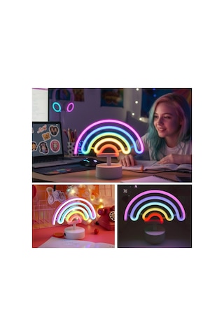 Plastik Gökkuşağı Neon Led Işık Dekoratif Renkli Masaüstü Ve Ambiyans Aydınlatması Siyah
